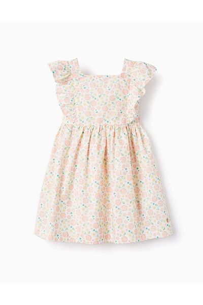 Ziddy Floral Cotton Dress for Baby Girls, White