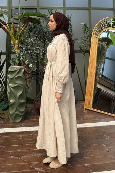 lamelif Πέτρα φόρεμα Hijab με λεπτομέρεια με κορδόνι