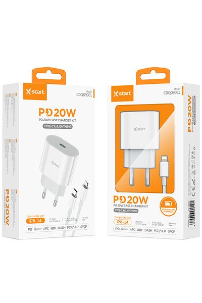 REDz Accessories Adaptor și cablu Lightning X-start cdq090cl, pentru iPhone, încărcare rapidă 20w, alb