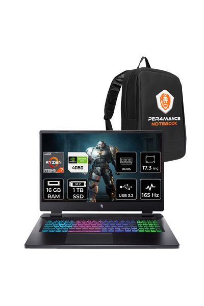 ACER Nitro 17 R7 7735HS 16GB 1TB SSD RTX4050/6GB 140W 17.3'' FHD 165Hz FDOS Gaming Laptop & ÇANTA