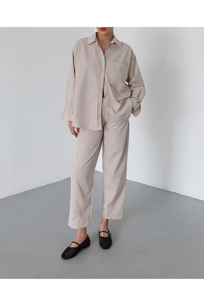 My Blog Natural Marlin Belted Shirt Trousers Set - 8453