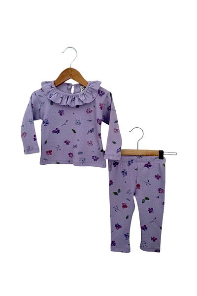 Balbadem baby kids Lilac Flower Patterned Top and Bottom Girl Set |   Soft and Stretchy Fabric |   6-9/9-12/12-18/18-24/24-36 Months