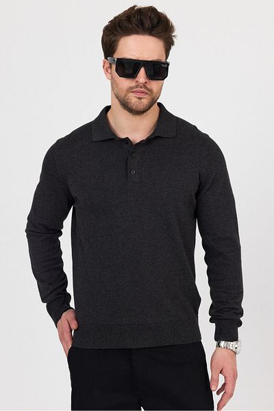 hateko Pure 100% Cotton Anthracite Polo Neck Knitwear Sweater