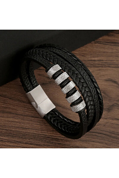 SIC MODA Bratara otel inoxidabil si piele SIC MODA 5632A, 4 mm