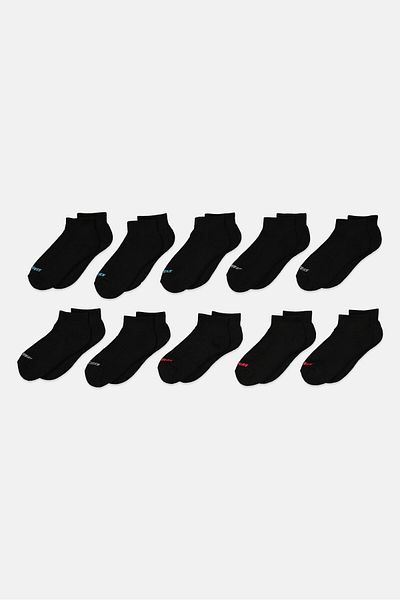 SKECHERS Women 10 Pairs Brand Logo Quarter Socks, Black