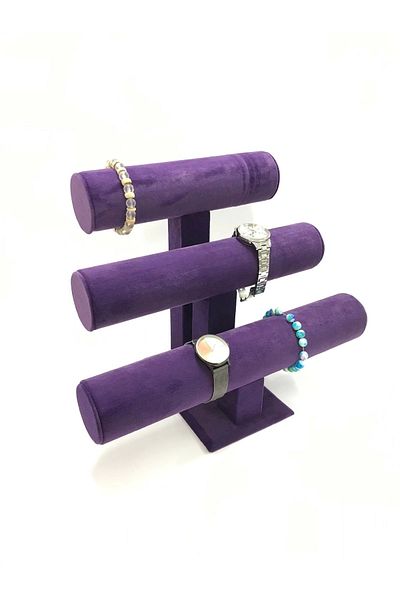 MeGass Dekor Domestic Production Suede Fabric Purple Color Triple Bracelet-Watch Jewelry Stand