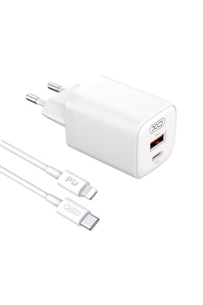 REDz Accessories Xo-l96 Charger And Lightning Cable Set, For Iphone, Dual Port Adapter, 30w Fast Charging, White