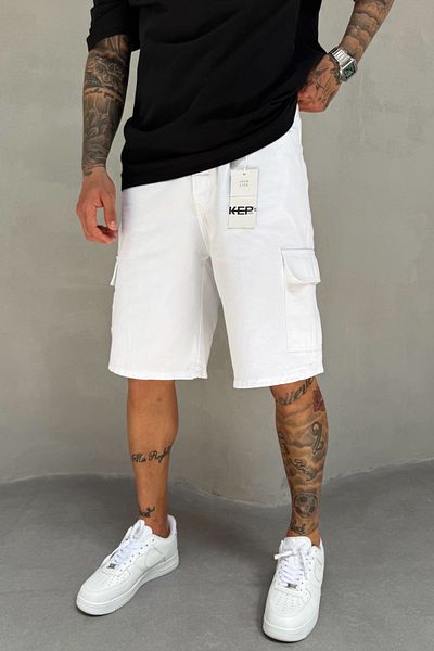 MADZEYMODA Λευκό τζιν ύφασμα Cargo Pocket Ανδρικό τζιν σορτς Mz530