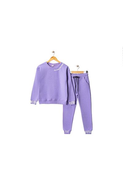s.t. sebat tekstil Winter 3 Thread Girl's Future Printed Tracksuit with Fleece Inside