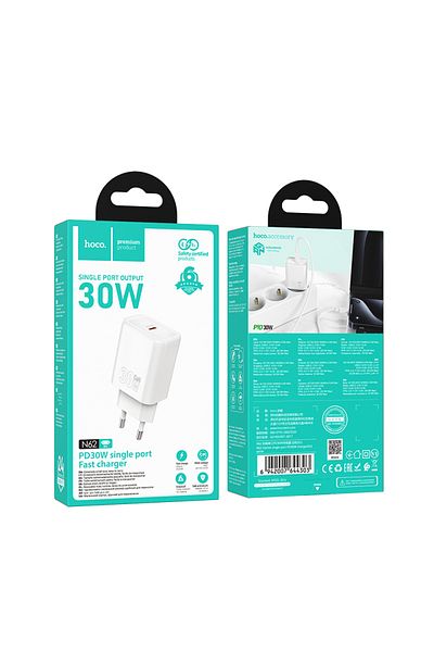 REDz Accessories Hoco N62 Socket Adapter, Type-c Port, 30w Fast Charging, Gan Technology, White