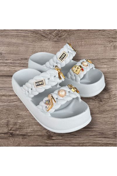 Sonimix Sonimx Women's Double Band Stone Light Orthopedic Sole Beach Pool Daily Slippers