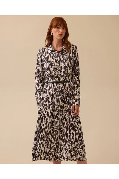 SEÇİL Patterned Belt Midi Dress