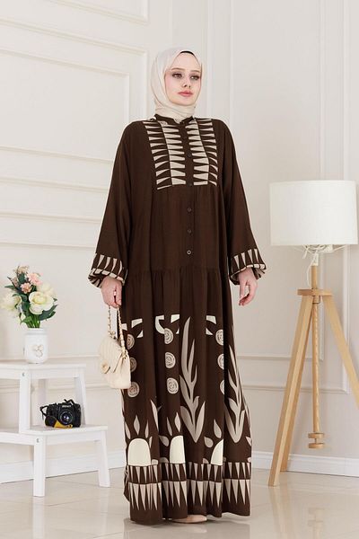 Sevitli Half Buttoned Robe Hülya Dress-Brown