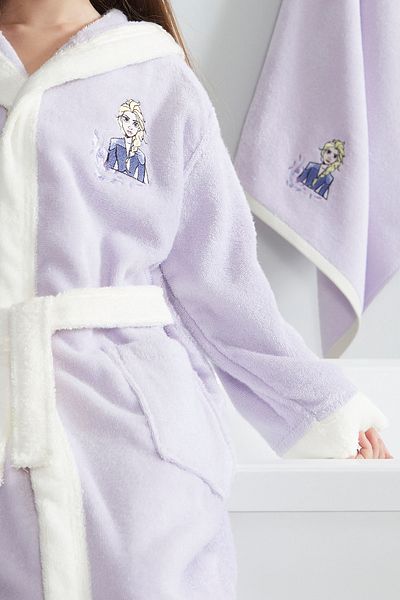 Özdilek Frozen Leaf Embroidered Disney Licensed Hooded Children's Bathrobe Age 7/8