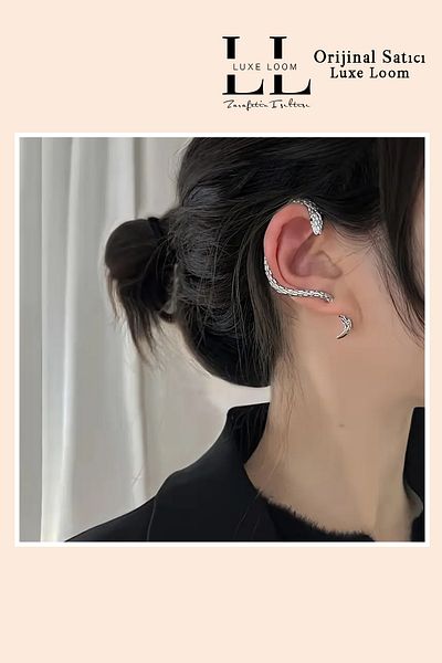 Luxe Loom Zarafetin Işıltısı Women's Tarnish-Free Silver Snake-Shaped Right Ear Top Single Earring 001