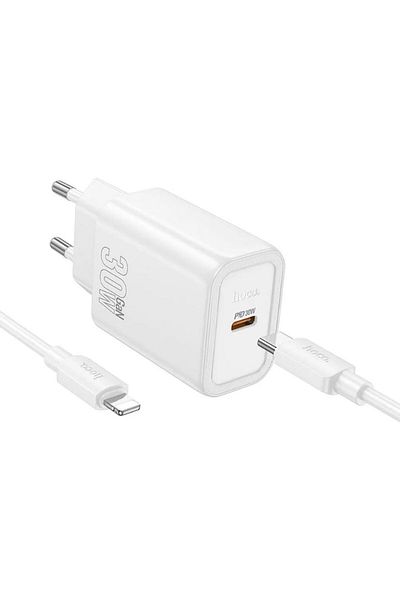 REDz Accessories Set adaptor și cablu Lightning HOCO N62, pentru iPhone, încărcare rapidă 30W, alb