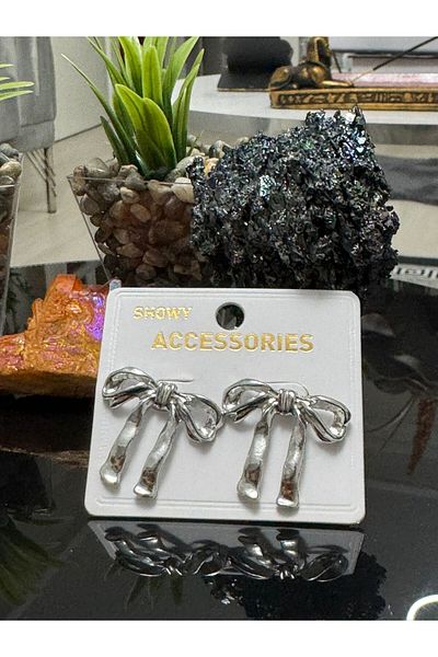 Asef Hediye Silver Color Ribbon Model Stainless, Tarnish-Free Steel Earrings