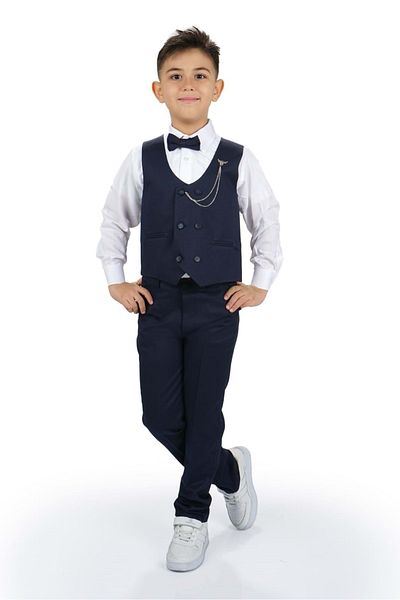 ŞEYMA BUTİK Boy's Tuxedo Suit - Vest, Pants, Shirt, Bow Tie and Chain SYM0272