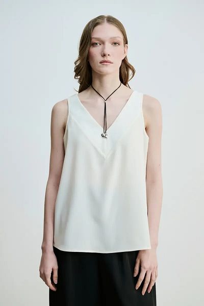 Gusto Back t String Tank Top Blouse - Ecru