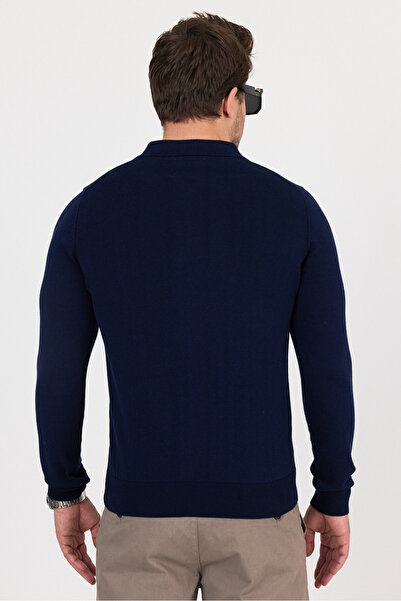 hateko Pure 100% Cotton Navy Blue Polo Neck Knitwear Sweater