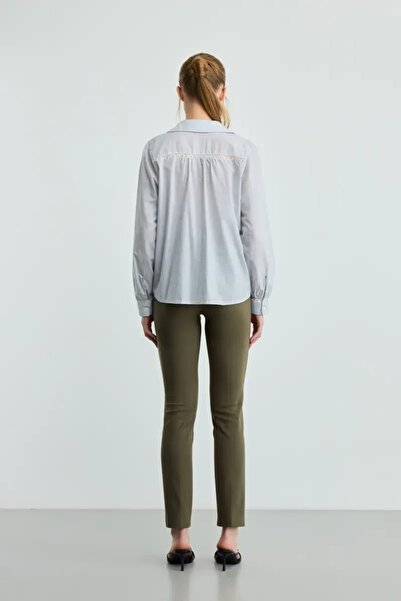 Gusto Koton Shirt - Striped Lace Detail - Navy Blue