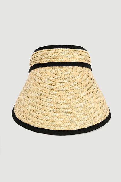 Gusto Straw Stripe Detailed Visor Hat - Beige