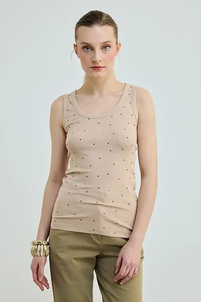 Gusto Stoned Viscose Ribbed Undershirt - Beige