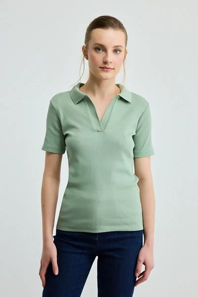 Gusto Tricou camisole din bumbac cu gât polo - verde