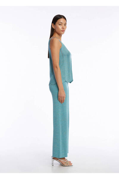 Knitss V-Neck Sleeveless Turquoise Knitwear Top