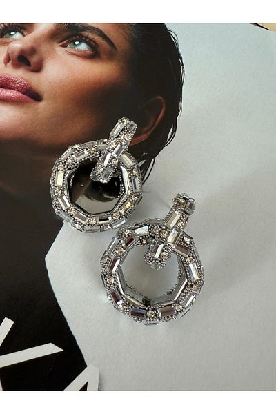 Pinery Jewels Limited Edition - Pair of Maxi Size Evening Dress Earrings with Ring Zircon Stone Detail