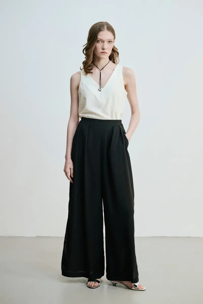 Gusto Slit Wide Leg Trousers - Black