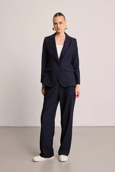 Gusto Striped Fabric Trousers - Navy Blue