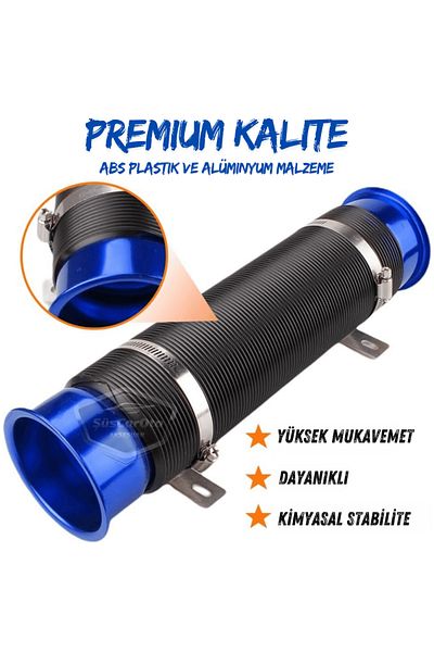 ŞüsCarOto Aksesuar Universal Accordion Outdoor Air Filter Pipe Extending Flexible Hose 75 mm Air Filter Extension Sprali Blue