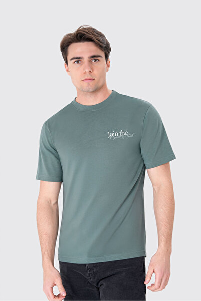 UNIQVIBE Organic Cotton Green Basic Printed Men's T-Shirt