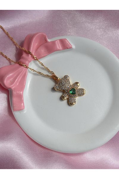 Reorah Collection Teddy Bear Necklace-Colored Teddy Bear Necklace with Zircon Stone