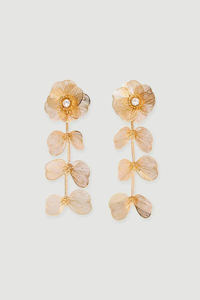 Gusto Stone Detailed Dangle Flower Earrings - Gold