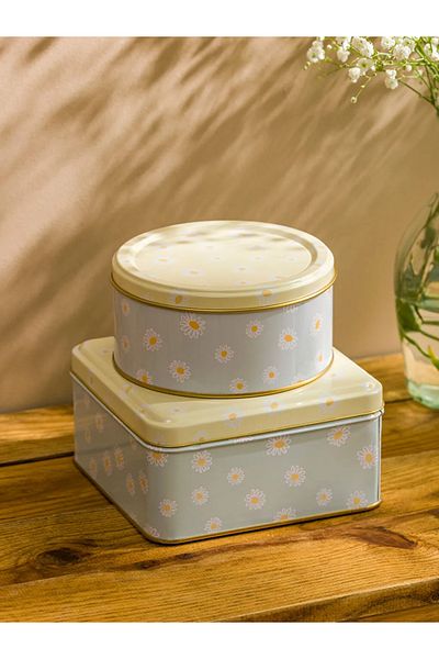 LC Waikiki Lcw Home Mixed Flower Printed Metal Storage Container Set of 2