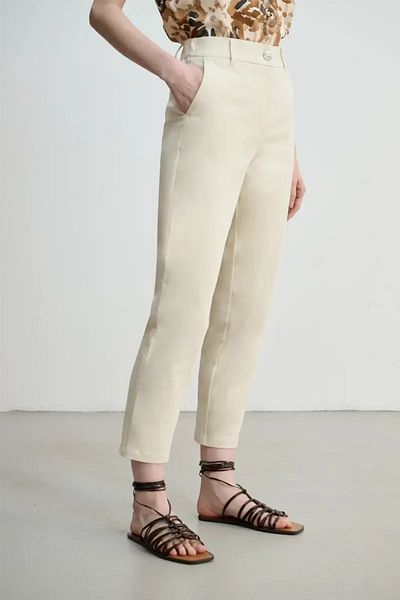 Gusto Canvas Mom Pants - Ecru