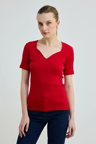 Gusto Heart Collar Cotton Camisole Blouse - Red