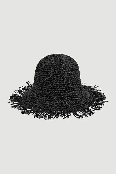 Gusto Fringed Straw Hat - Black
