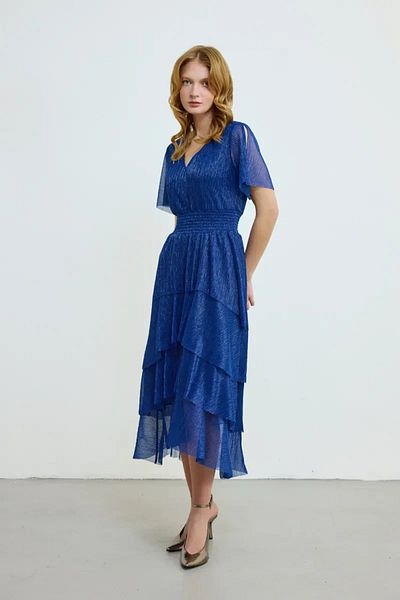 Gusto Φόρεμα με λαιμόκοψη V με μακρύ γκλίτερ - Navy Blue