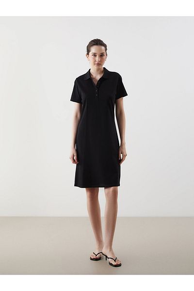 LC Waikiki Γυναικείο φόρεμα Standard Mold Pique Fabric Polo Neck