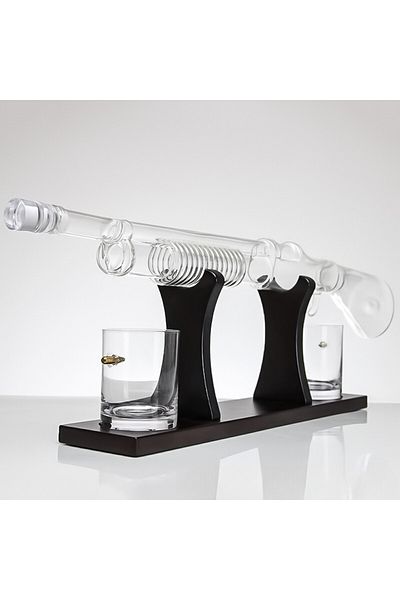 OEM Set decantor, Shotgun, 2 pahare cu glont si suport, transparent, din sticla, capacitate: 1100 ml