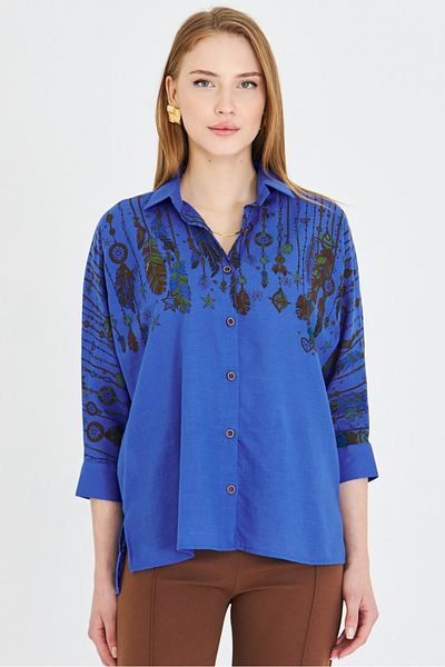 armonika Women's Saks Quarter Sleeve Casual Shirt Arm-25Y 001055