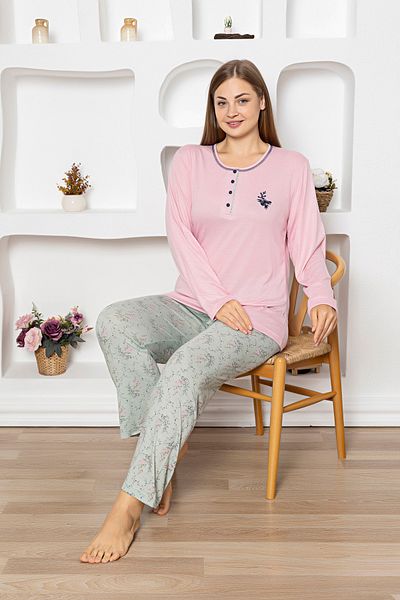 Fulla Moda Plus Size Floral Print Long Sleeve Pajama Set