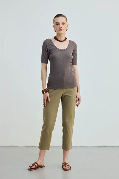 Gusto Μπλουζάκι με γιακά Slice Viscose - Καφέ