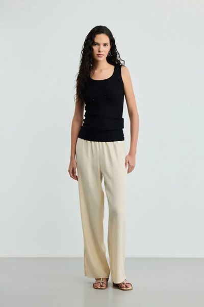 Gusto Stoned Viscose Ribbed Undershirt - Black