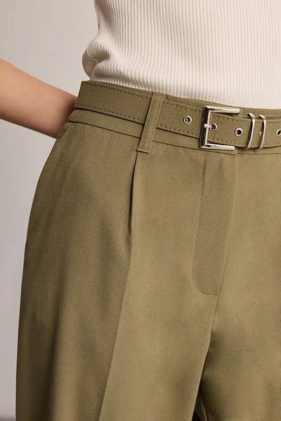 Gusto Belted Fabric Trousers - Khaki