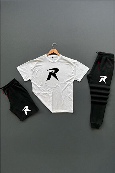 woonkey УНІСЕКС ОВЕРСАЙЗ З ПРИНТОМ НА ГРУДІ ТРИКОТАЖНА ФУТБОЛКА ШОРТИ ТРЕНІРОВОЧНИЙ КОМПЛЕКТ 3 ШТ. НОВИЙ СЕЗОН