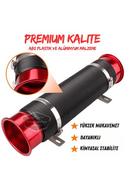 ŞüsCarOto Aksesuar Universal Accordion Outdoor Filter Pipe Extending Flexible Hose 75 mm Filter Extension Sprali Red